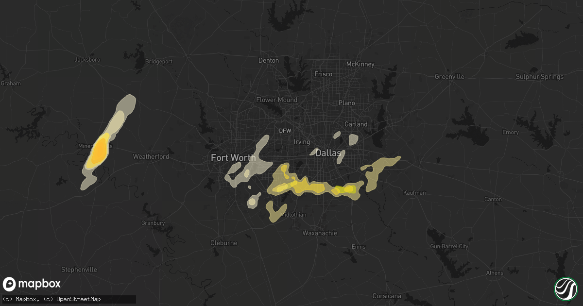 Hail map in Grand Prairie, TX on March 4, 2026