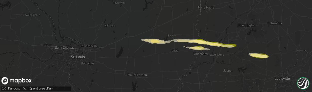 Hail map in Louisville, IL on March 4, 2026