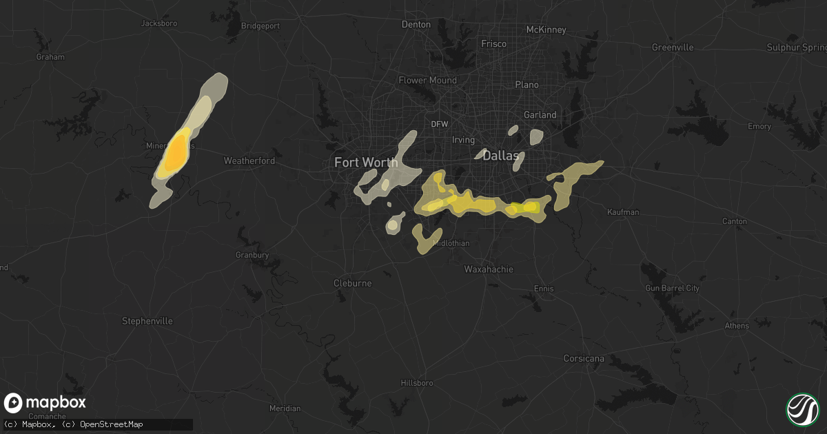 Hail map in Mansfield, TX on March 4, 2026