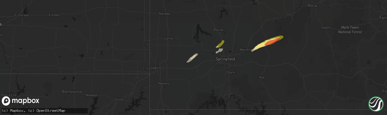 Hail map in Miller, MO on March 4, 2026
