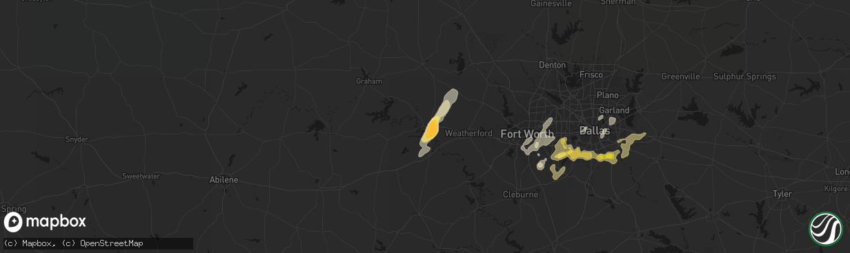 Hail map in Mineral Wells, TX on March 4, 2026