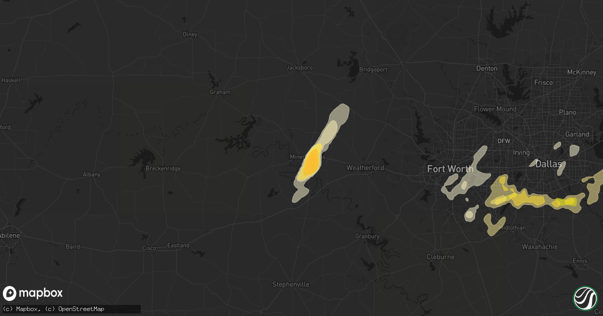 Hail map in Mineral Wells, TX on March 4, 2026