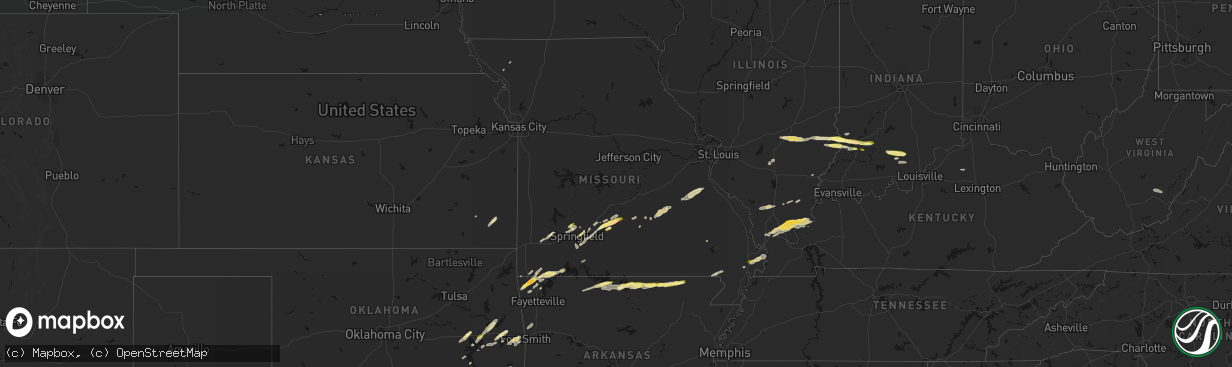 Hail map in Missouri on March 4, 2026