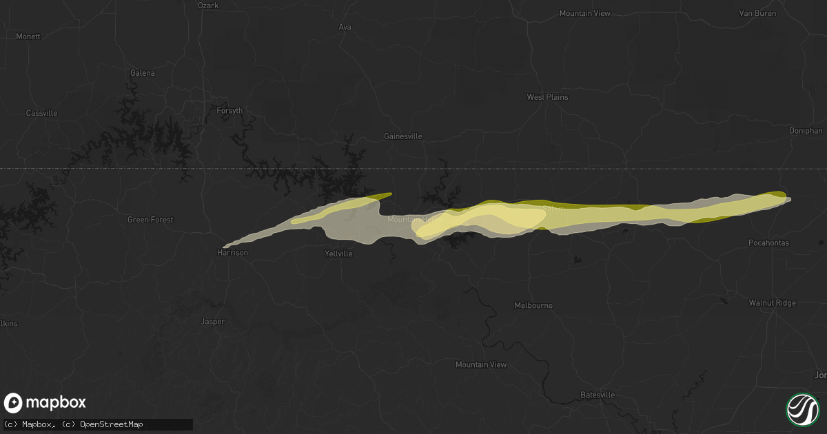 Hail map in Mountain Home, AR on March 4, 2026