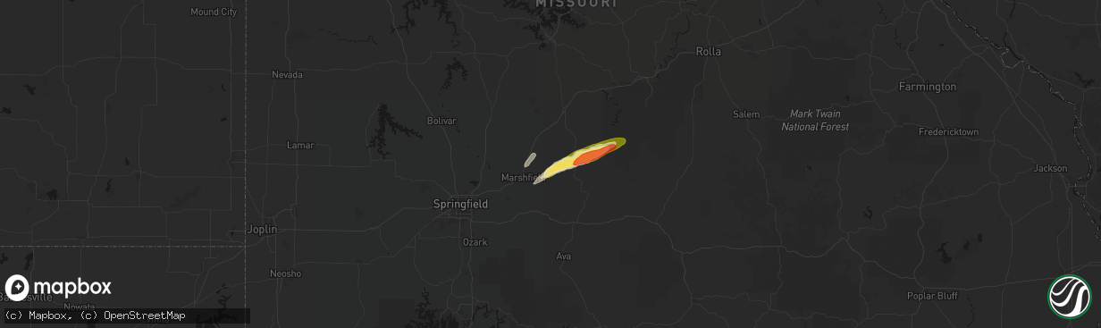 Hail map in Niangua, MO on March 4, 2026