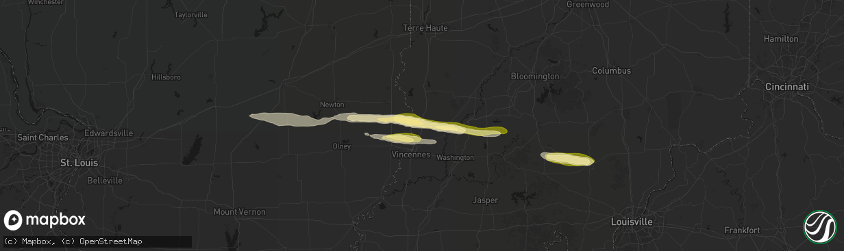 Hail map in Oaktown, IN on March 4, 2026