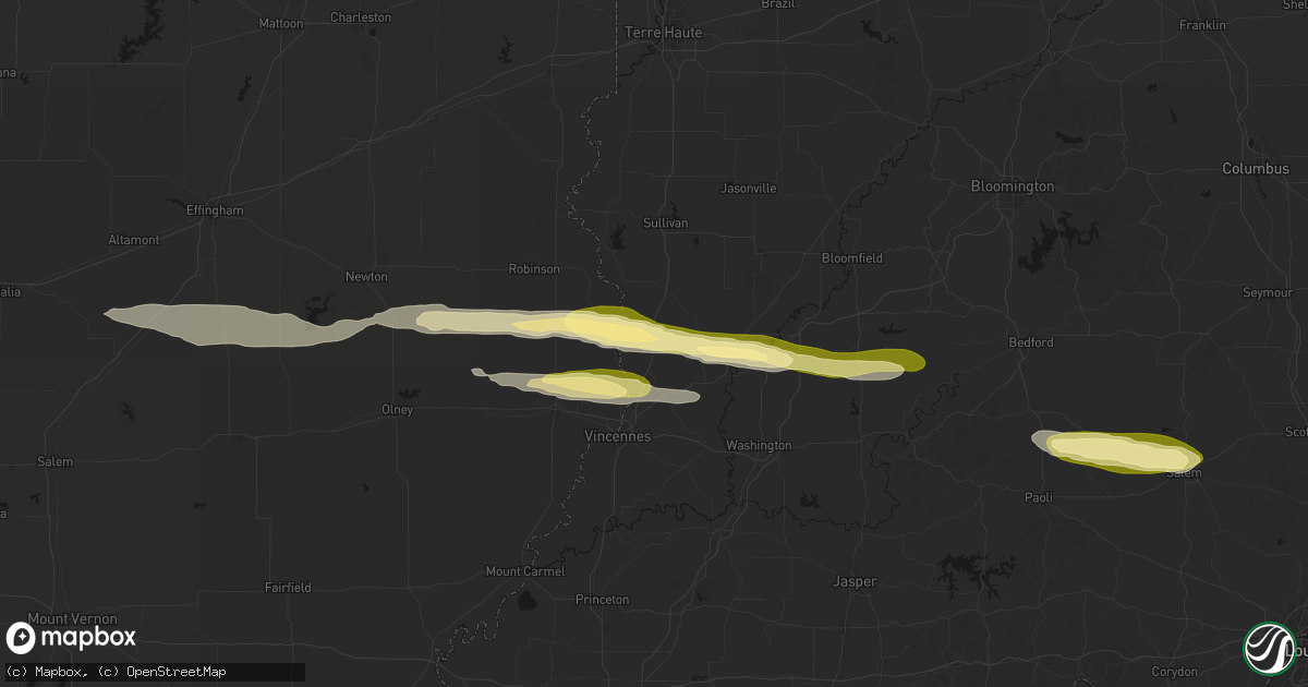 Hail map in Oaktown, IN on March 4, 2026