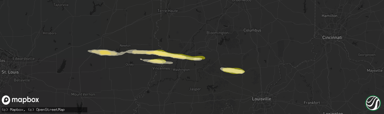 Hail map in Odon, IN on March 4, 2026