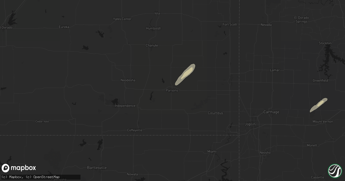 Hail map in Parsons, KS on March 4, 2026