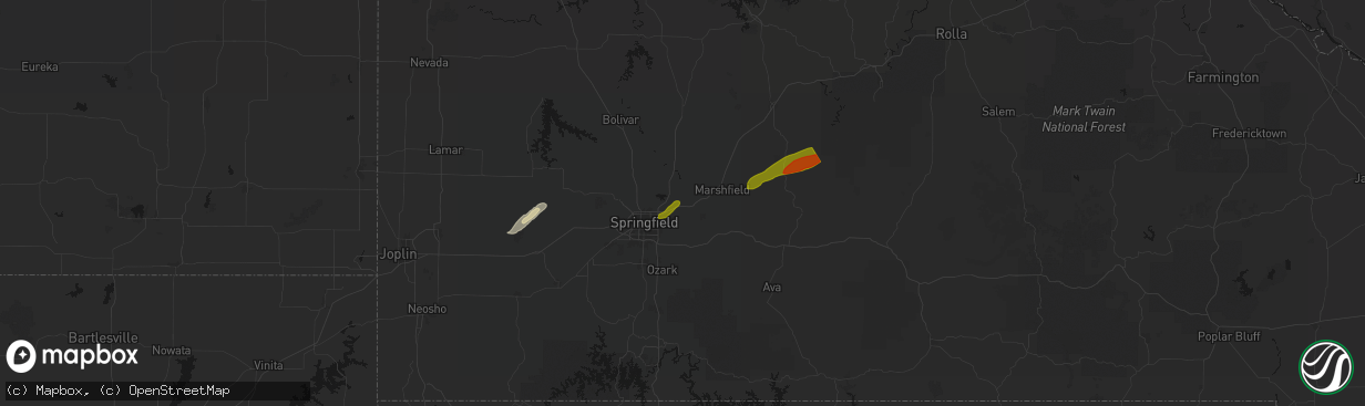 Hail map in Strafford, MO on March 4, 2026