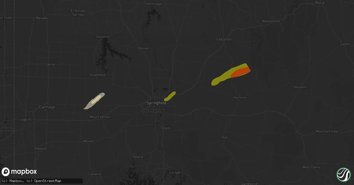 Hail map in Strafford, MO on March 4, 2026