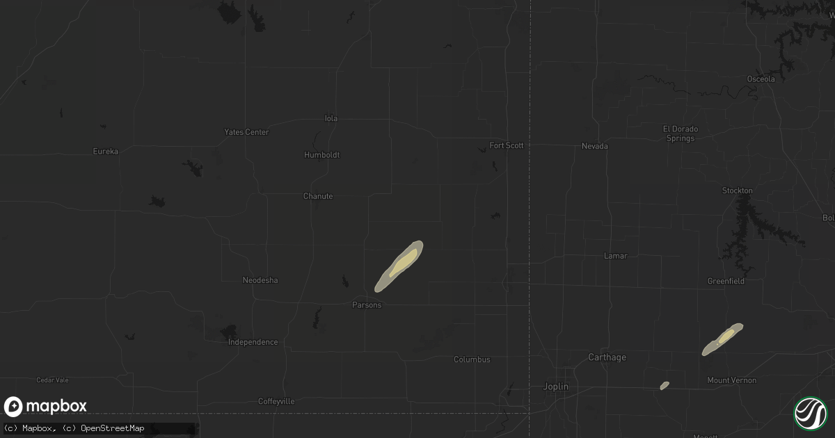 Hail map in Walnut, KS on March 4, 2026