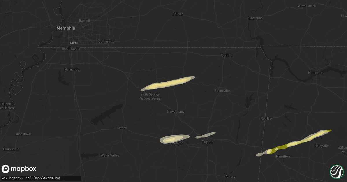 Hail map in Blue Mountain, MS on March 5, 2013