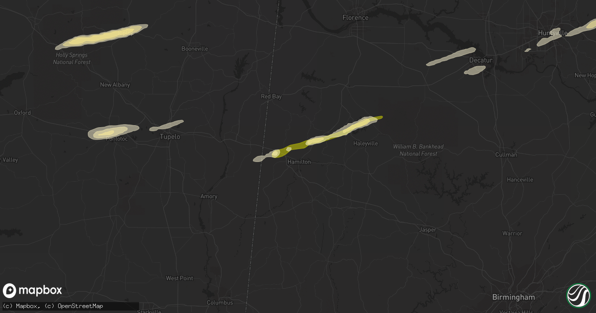 Hail map in Hamilton, AL on March 5, 2013