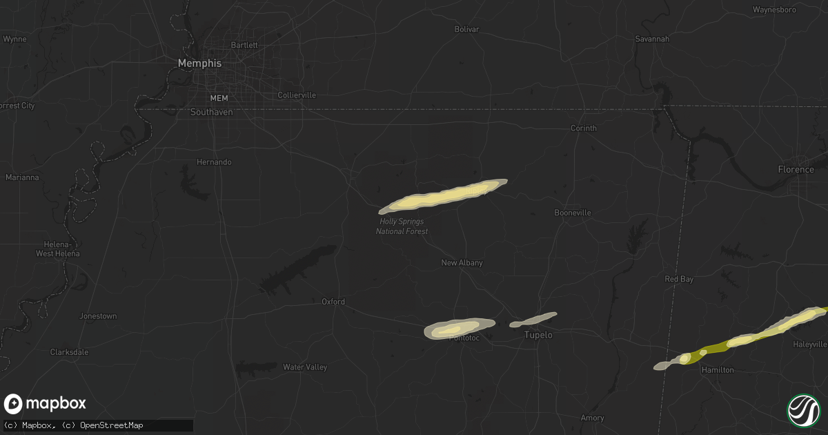 Hail map in Hickory Flat, MS on March 5, 2013