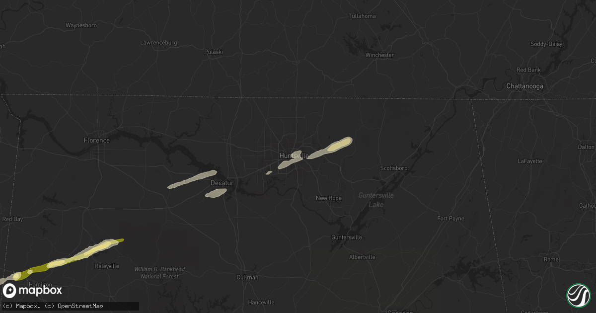 Hail map in Huntsville, AL on March 5, 2013