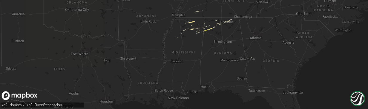 Hail map in Mississippi on March 5, 2013