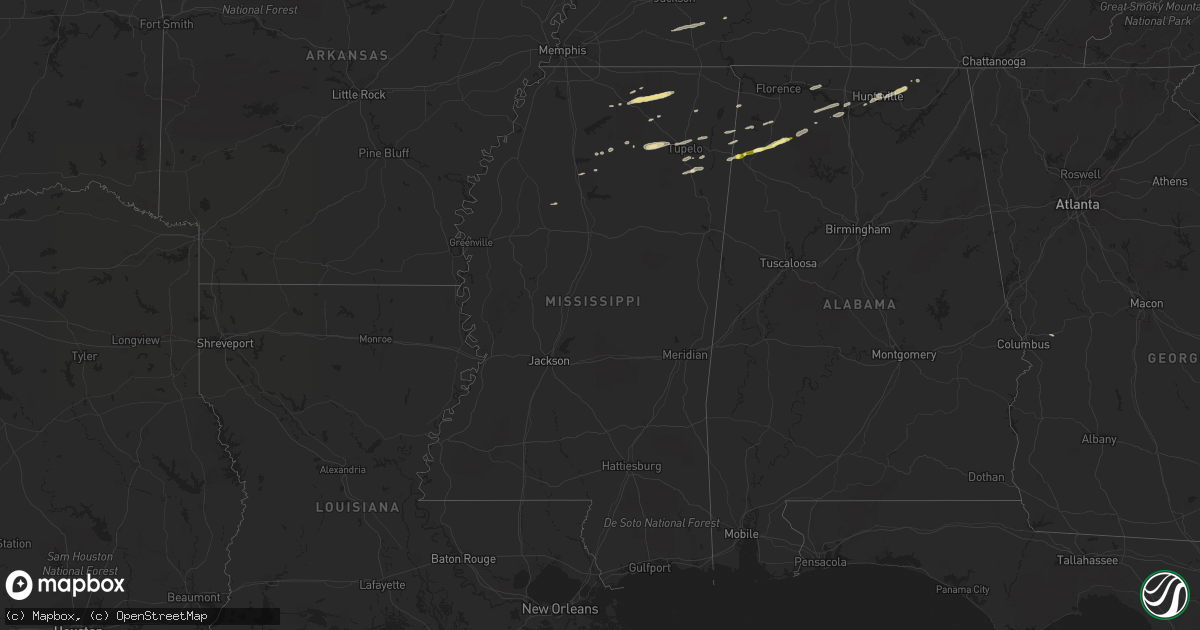 Hail map in Mississippi on March 5, 2013