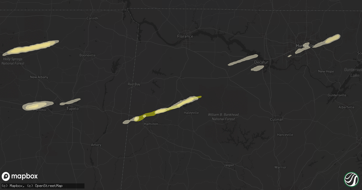 Hail map in Phil Campbell, AL on March 5, 2013