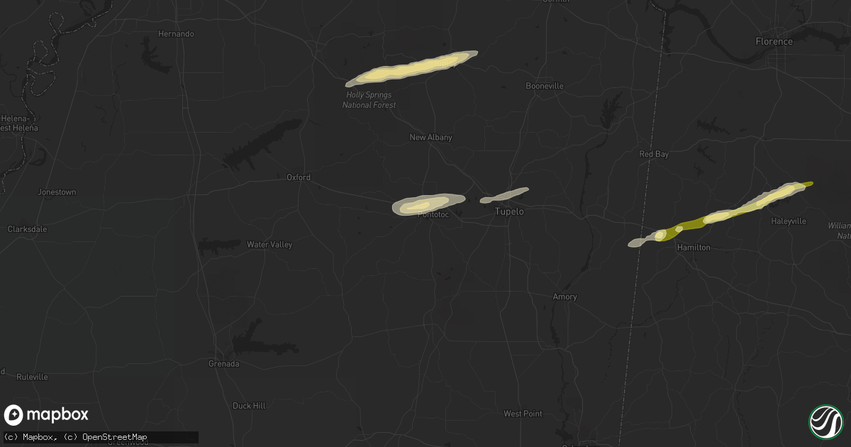 Hail map in Pontotoc, MS on March 5, 2013