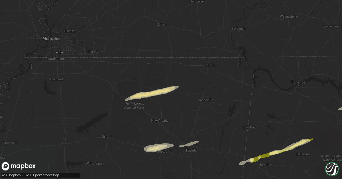 Hail map in Ripley, MS on March 5, 2013