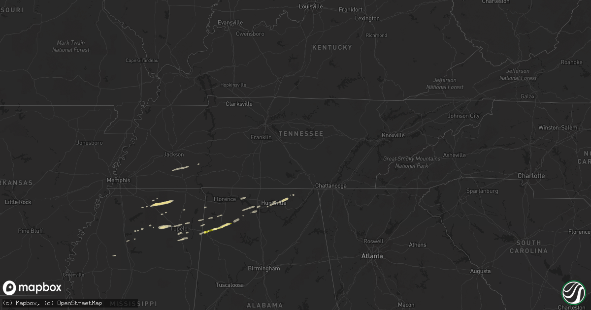 Hail map in Tennessee on March 5, 2013