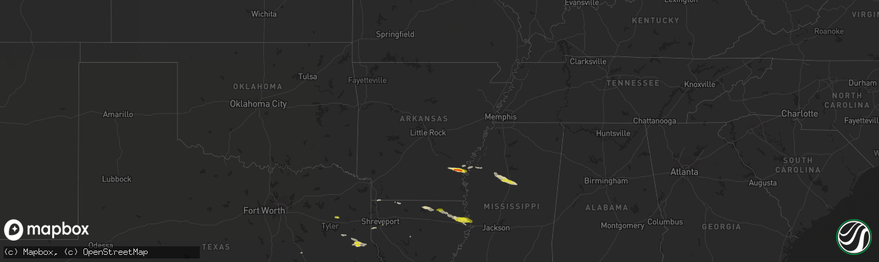 Hail map in Arkansas on March 5, 2018