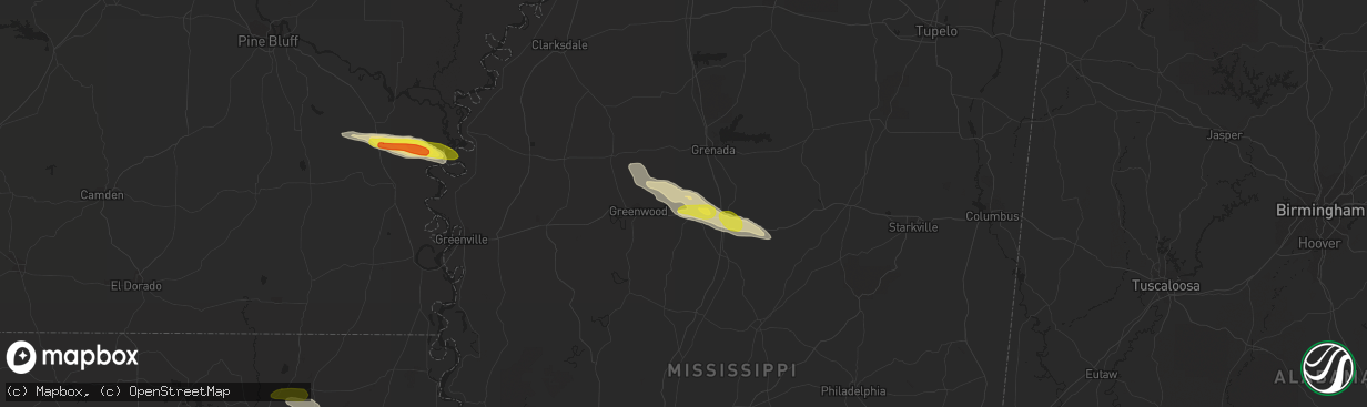 Hail map in Carrollton, MS on March 5, 2018