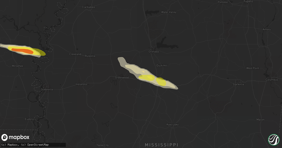 Hail map in Carrollton, MS on March 5, 2018