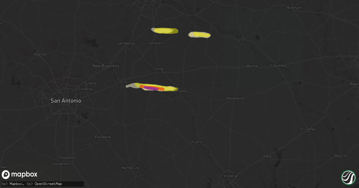 Hail map in Gonzales, TX on March 5, 2018