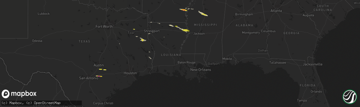 Hail map in Louisiana on March 5, 2018