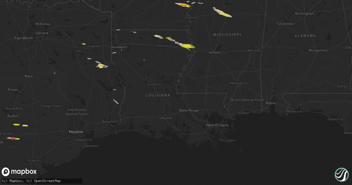 Hail map in Louisiana on March 5, 2018