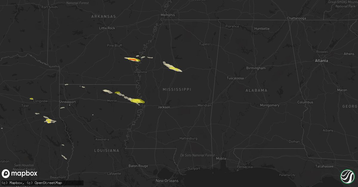 Hail map in Mississippi on March 5, 2018