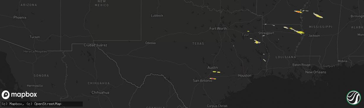 Hail map in Texas on March 5, 2018