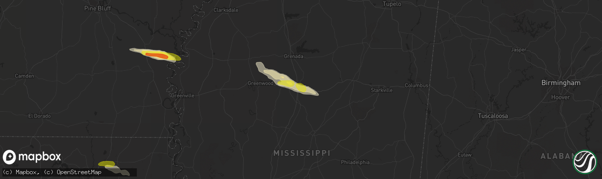 Hail map in Winona, MS on March 5, 2018