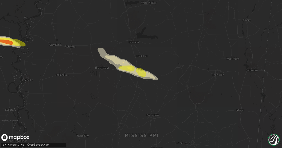 Hail map in Winona, MS on March 5, 2018