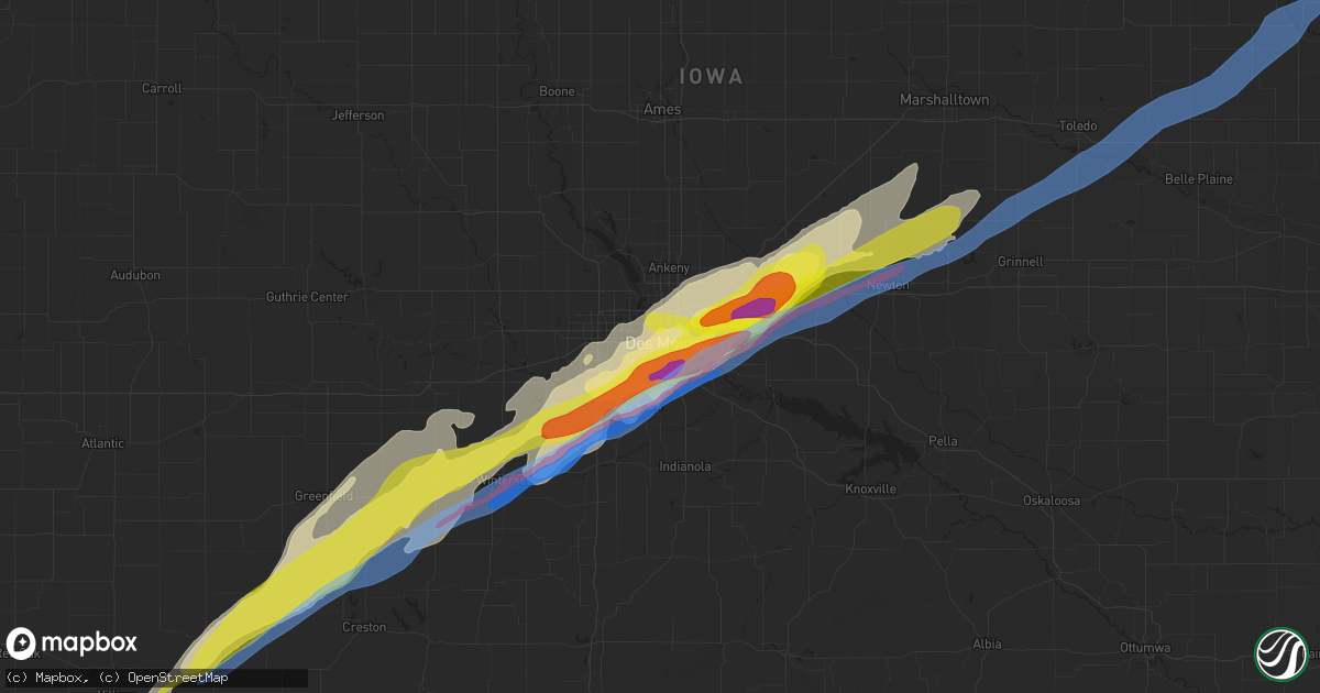 Hail map in Des Moines, IA on March 5, 2022