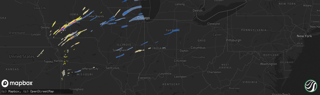 Hail map in Indiana on March 5, 2022