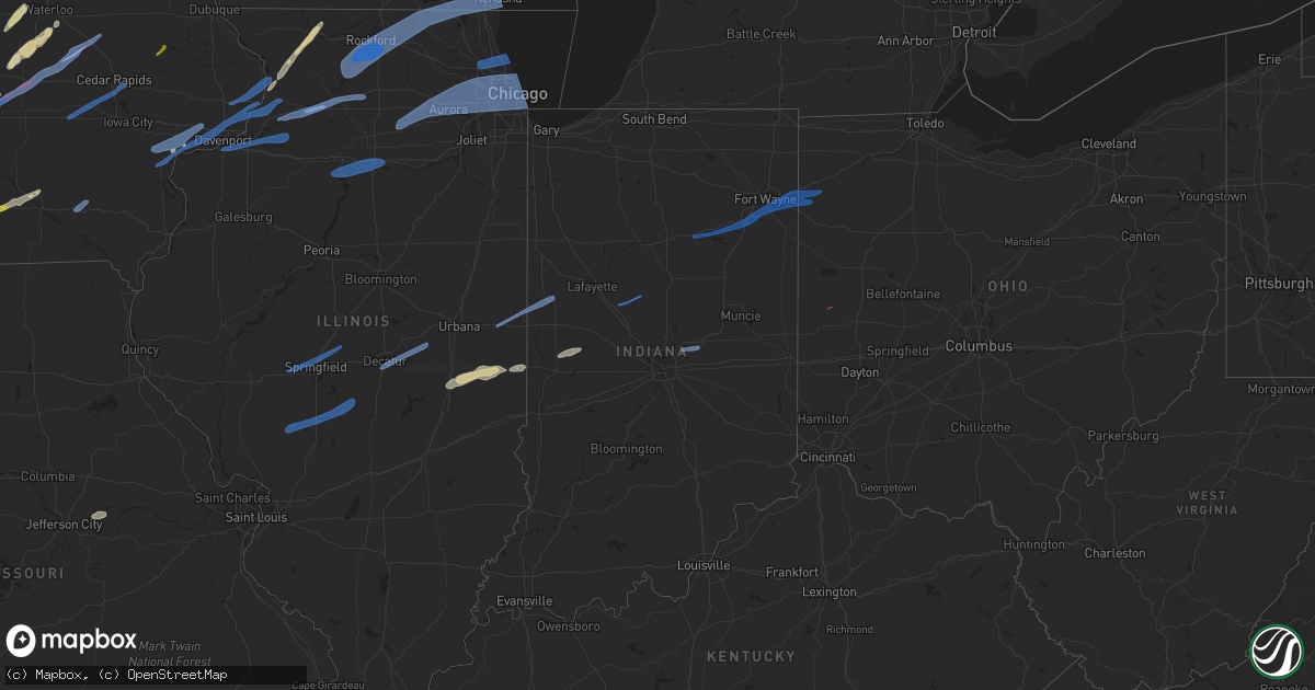 Hail map in Indiana on March 5, 2022