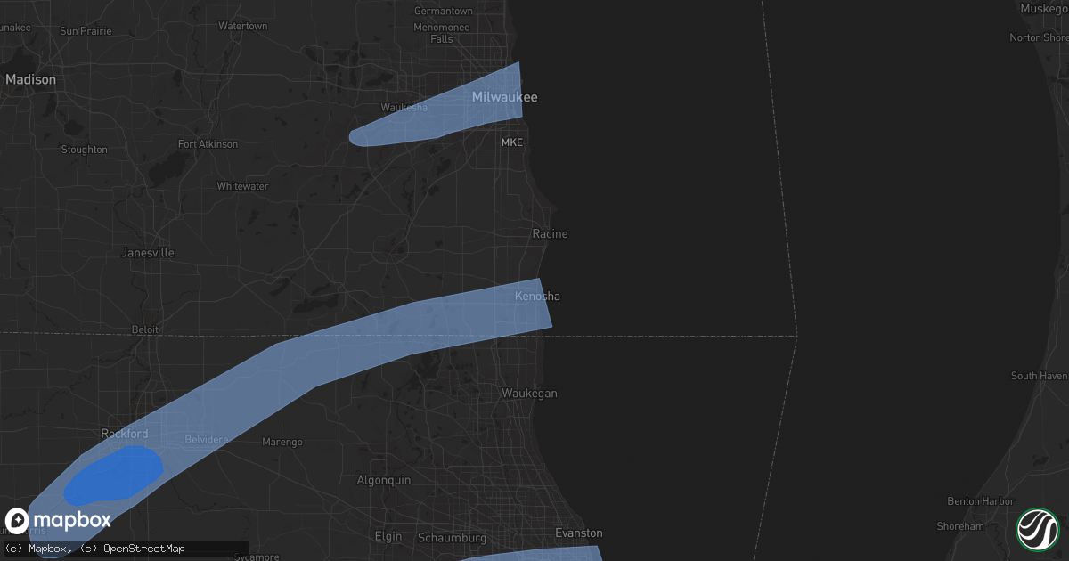Hail map in Kenosha, WI on March 5, 2022