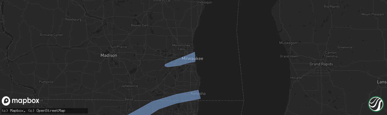 Hail map in Milwaukee, WI on March 5, 2022