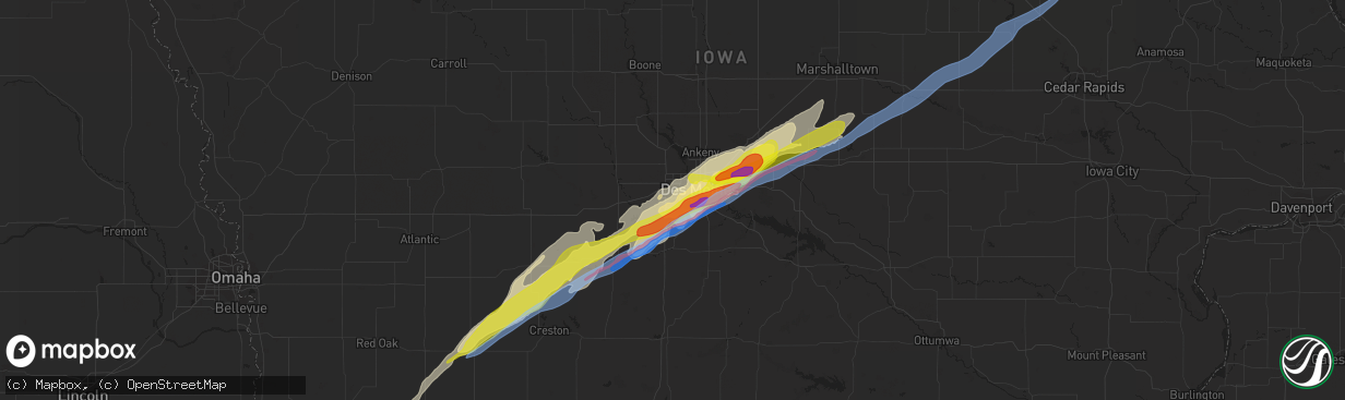 Hail map in West Des Moines, IA on March 5, 2022