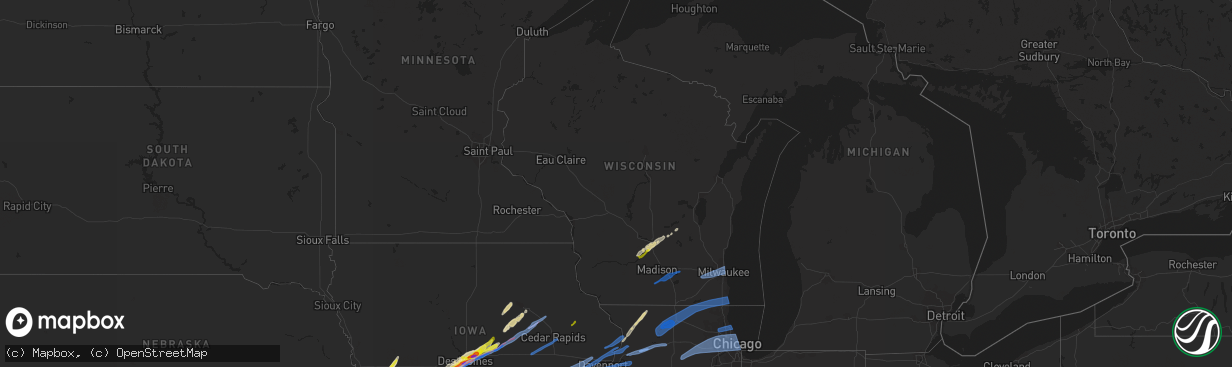Hail map in Wisconsin on March 5, 2022