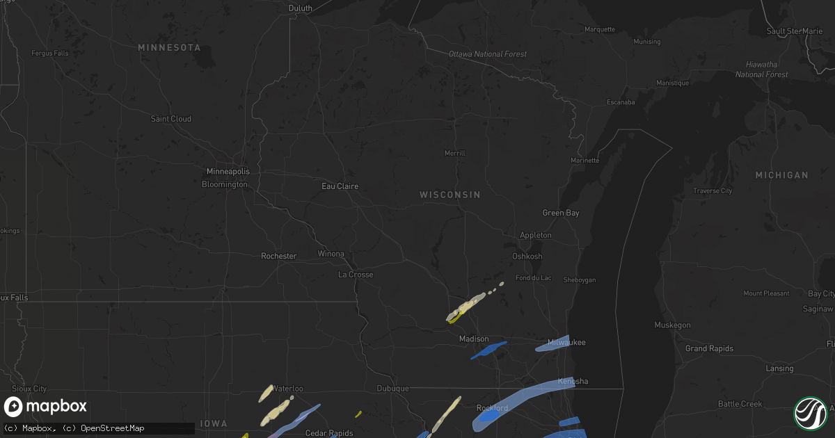 Hail map in Wisconsin on March 5, 2022