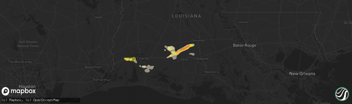Hail map in Iota, LA on March 5, 2024