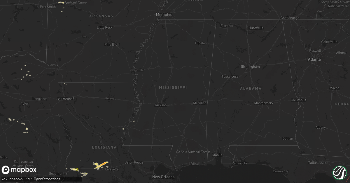 Hail map in Mississippi on March 5, 2024