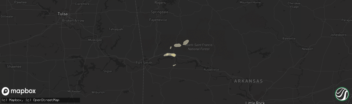 Hail map in Ozark, AR on March 5, 2024
