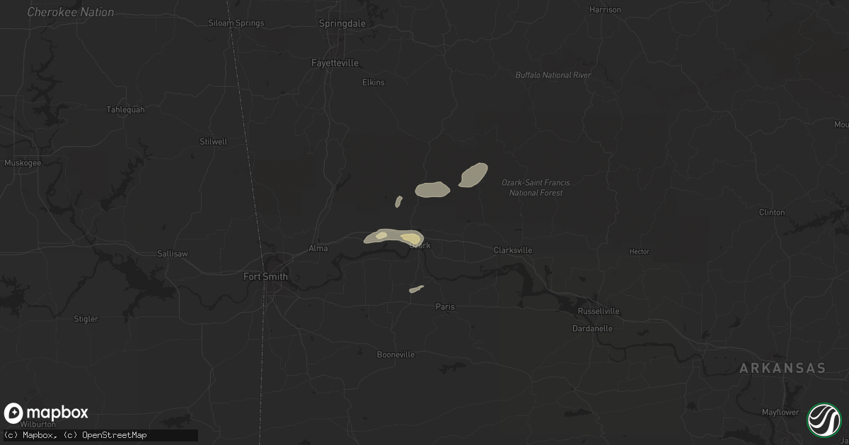 Hail map in Ozark, AR on March 5, 2024