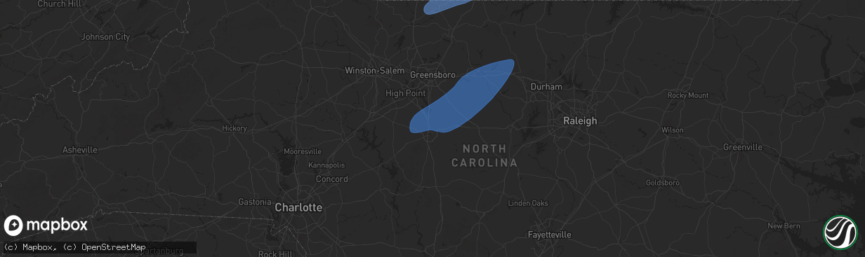 Hail map in Asheboro, NC on March 5, 2025