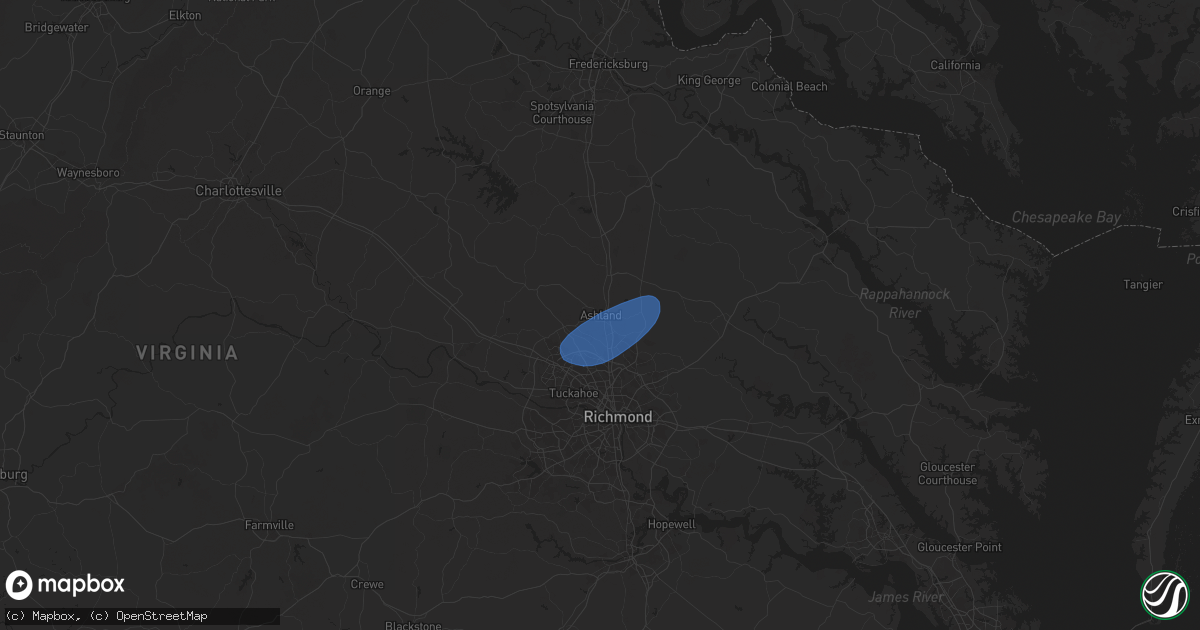 Hail map in Ashland, VA on March 5, 2025